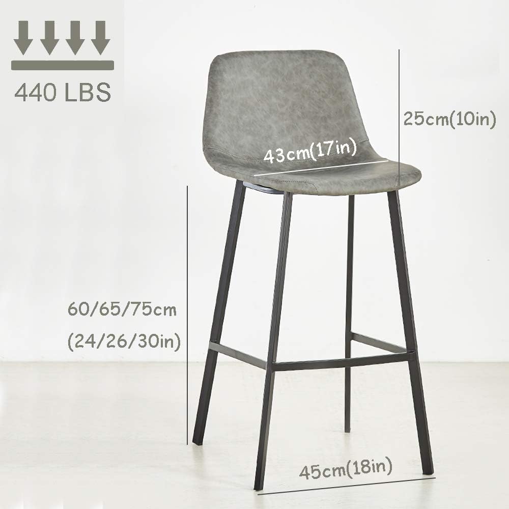 Black Wrought Iron Bar Stool, Modern Commercial High Chair, Counter Height 24/26/30in, PU Leather Cushion, Bar, Dining Room, Cafe, Hotel, Kitchen Chair