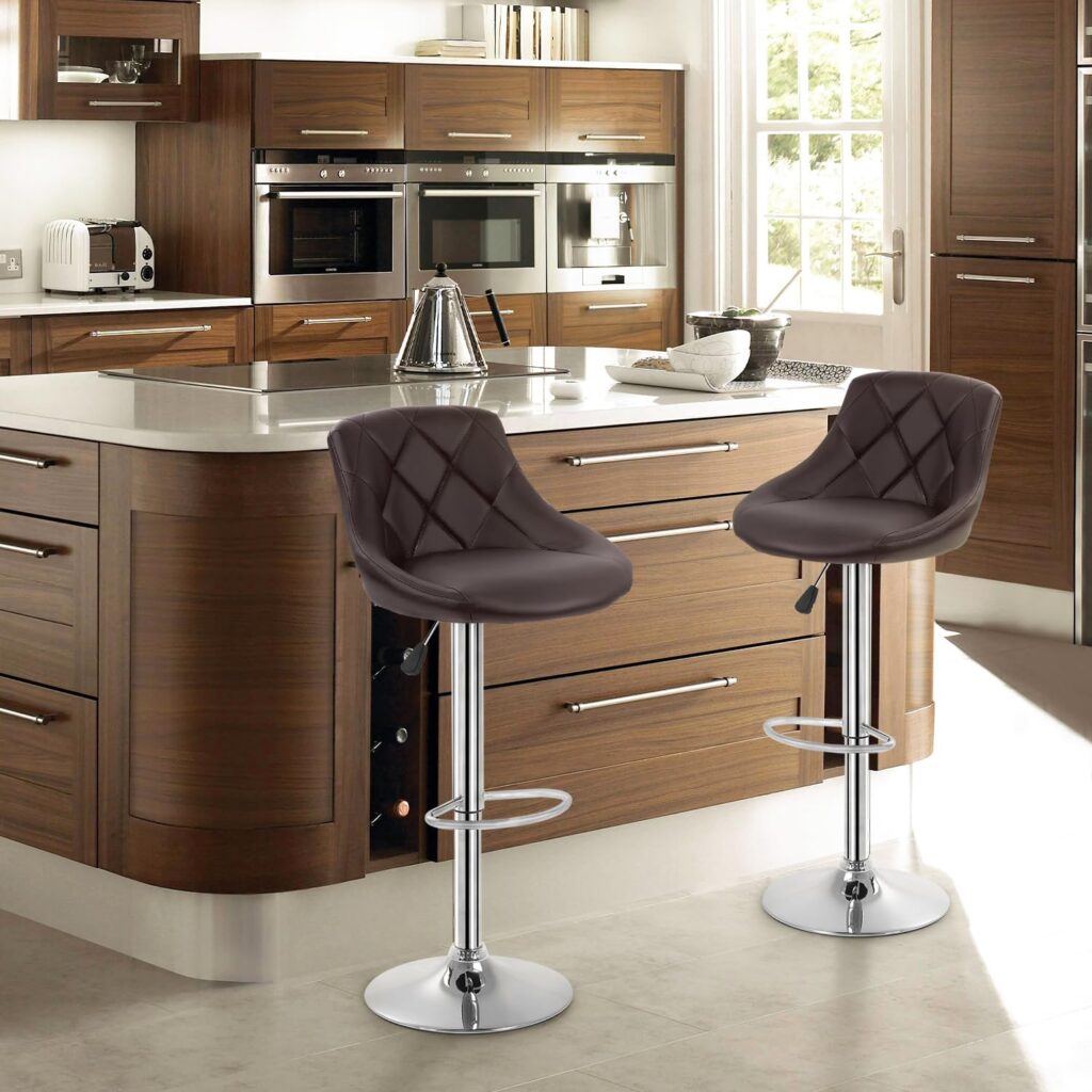 FDW Bar Stools Set of 2 Bar Stools Swivel Stool Height Adjustable Bar Chairs with Back PU Leather Swivel Bar Stool Kitchen Counter Stools Dining Chairs (Black)