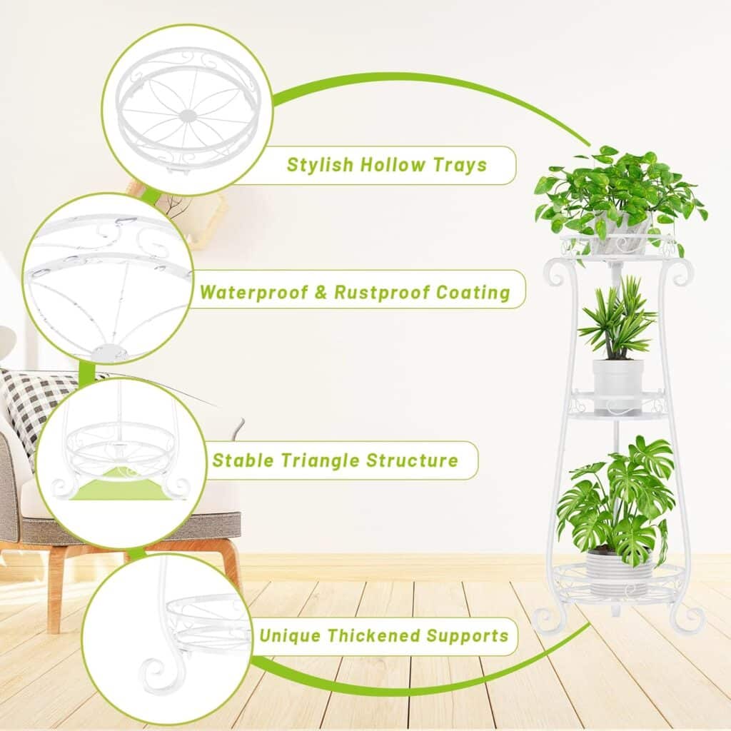 KMOTASUO 3 Tier Tall Metal Plant Stand, 33 Inch Plant Stands Indoor Outdoor, Rustproof Iron Flower Pot Holder Display Rack for Corner Patio Garden Balcony Living Room(Black)