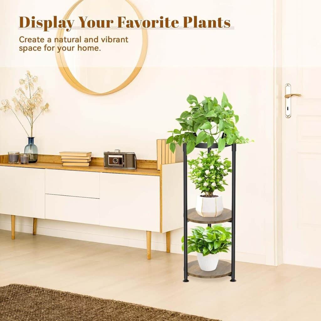 KMOTASUO 3 Tier Tall Metal Plant Stand, 33 Inch Plant Stands Indoor Outdoor, Rustproof Iron Flower Pot Holder Display Rack for Corner Patio Garden Balcony Living Room(Black)