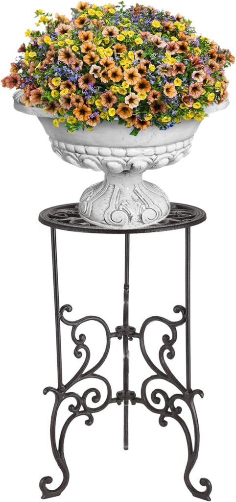 Kokone Heavy Duty Cast Iron Plant Stand, Vintage Wrought Iron Flower Pot Holder, Tall Decorative Round Potted Plant Stand Rack, Large Metal Flower Pot Stand for Home Garden