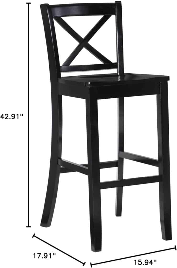 Linon Home Dcor Finished X-Back 30, Black Bar Stool, 16W x 17.91D x 42.91H,