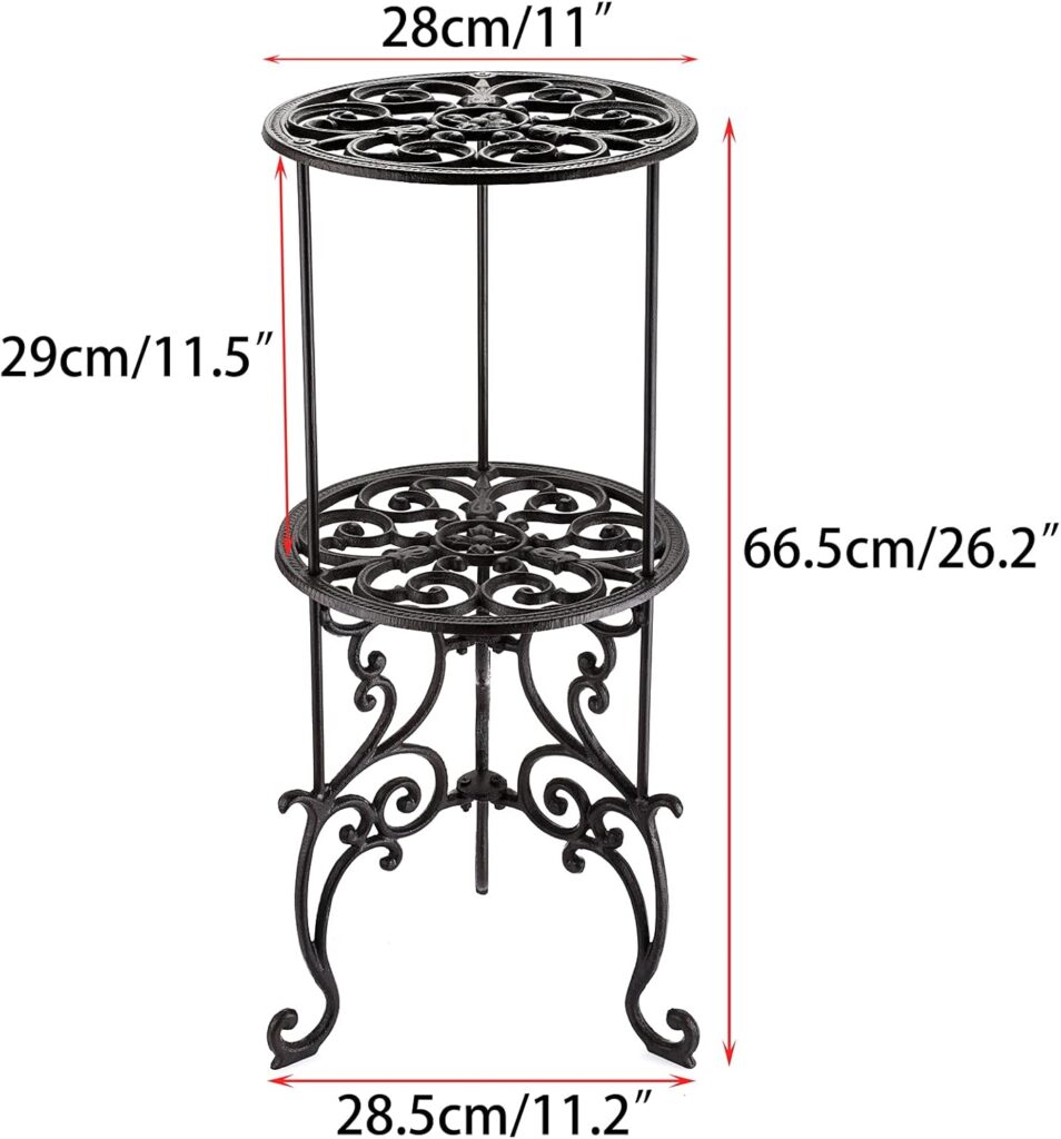 OwnMy Heavy Duty 2 Tiers Cast Iron Plant Stand Rustproof Iron Flower Pot Holder, 2 Layers Tall Vintage Rustic Decorative Potted Plant Stand Rack, Indoor Outdoor Plant Holder Metal Garden Plant Stand