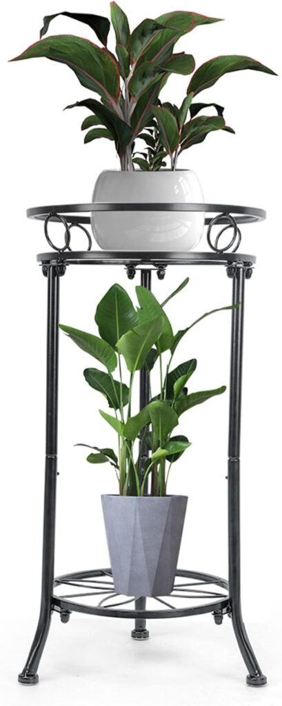 Plant Stand Indoor Outdoor,20.3 Inch Tall Black Metal Rustproof Plant Stands,2-Tier Corner Plant Holder Rack Flower Pot Stand Heavy Duty Plant Shelf-Black
