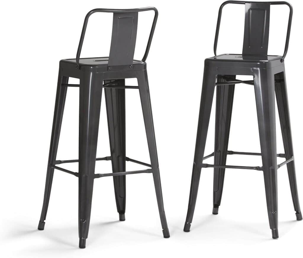 SIMPLIHOME Rayne Industrial Metal 30 inch Bar Stool (Set of 2) in Grey for the Dining Room and Kitchen