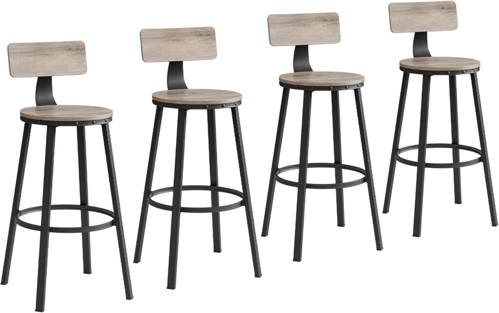 VASAGLE Bar Stools Set of 2, Bar Height Barstools with Back, 28.7 Inches Counter Stools Bar Chairs with Backrest, Steel Frame, Easy Assembly, Bar Stools for Dining Kitchen Bar, Rustic White and Black