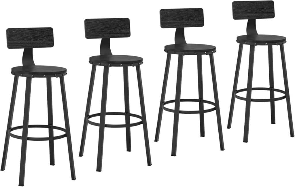 VASAGLE Bar Stools Set of 2, Bar Height Barstools with Back, 28.7 Inches Counter Stools Bar Chairs with Backrest, Steel Frame, Easy Assembly, Bar Stools for Dining Kitchen Bar, Rustic White and Black