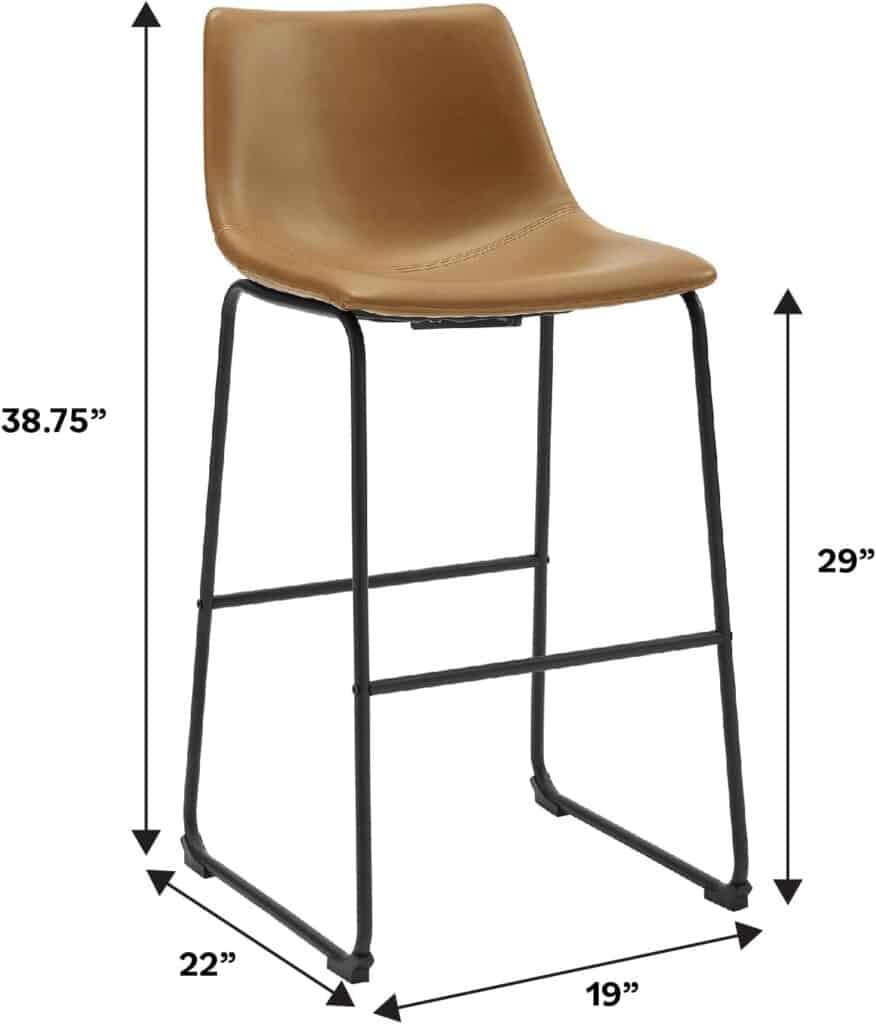 Walker Edison Douglas Urban Industrial Faux Leather Armless Bar Chairs, Set of 2, Black