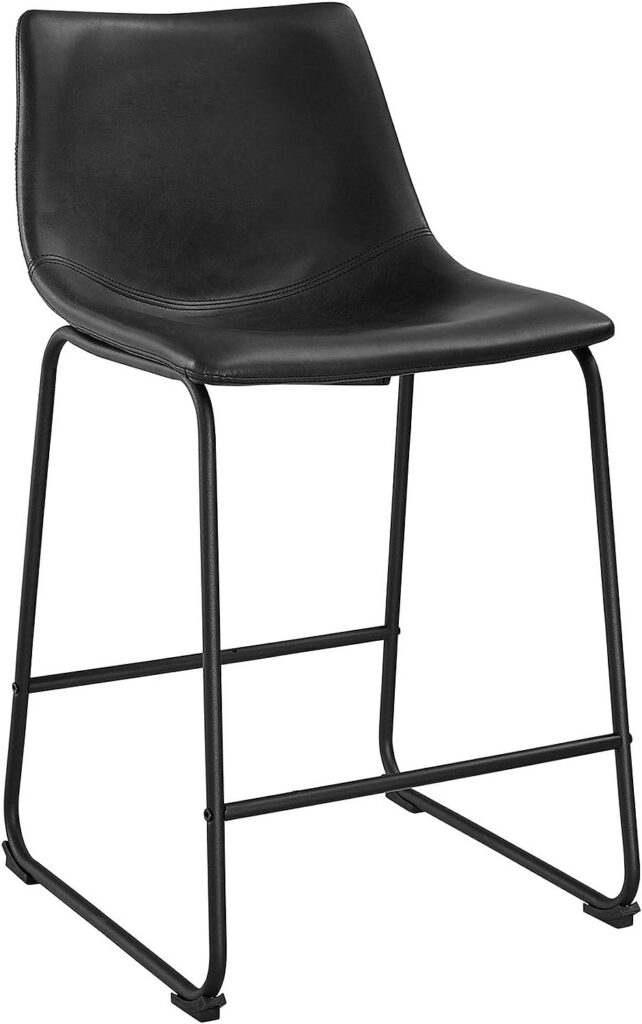 Walker Edison Douglas Urban Industrial Faux Leather Armless Bar Chairs, Set of 2, Black