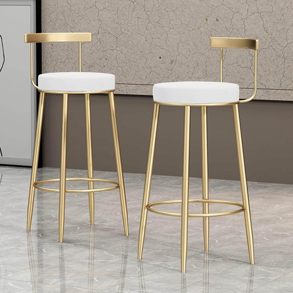 Wrought Iron Bar Stool Kitchen Breakfast PU Leather High Chair with Backrest Sturdy Metal Legs Armless Counter Stool Set of 2