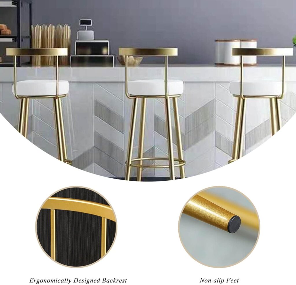 Wrought Iron Bar Stool Kitchen Breakfast PU Leather High Chair with Backrest Sturdy Metal Legs Armless Counter Stool Set of 2