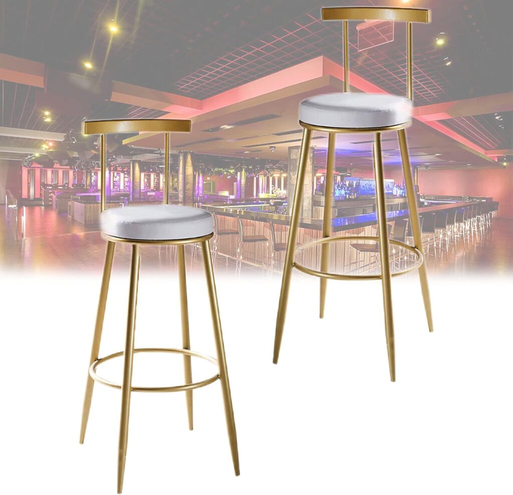 Wrought Iron Bar Stool Kitchen Breakfast PU Leather High Chair with Backrest Sturdy Metal Legs Armless Counter Stool Set of 2