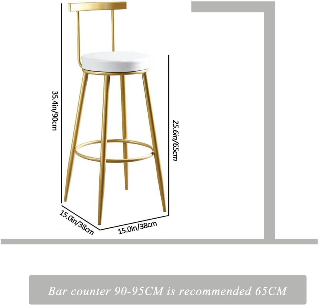 Wrought Iron Bar Stool Kitchen Breakfast PU Leather High Chair with Backrest Sturdy Metal Legs Armless Counter Stool Set of 2
