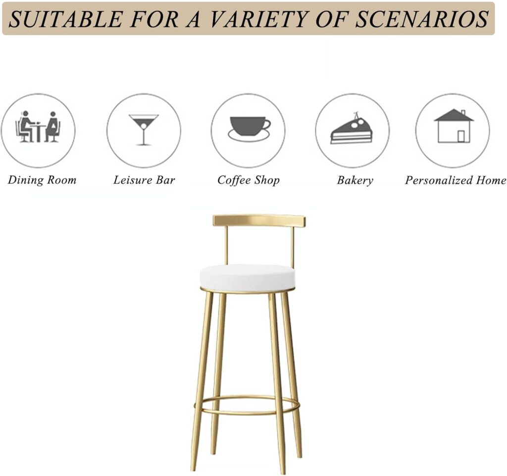 Wrought Iron Bar Stool Kitchen Breakfast PU Leather High Chair with Backrest Sturdy Metal Legs Armless Counter Stool Set of 2