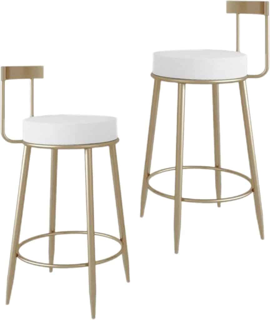 Wrought Iron Bar Stool Kitchen Breakfast PU Leather High Chair with Backrest Sturdy Metal Legs Armless Counter Stool Set of 2