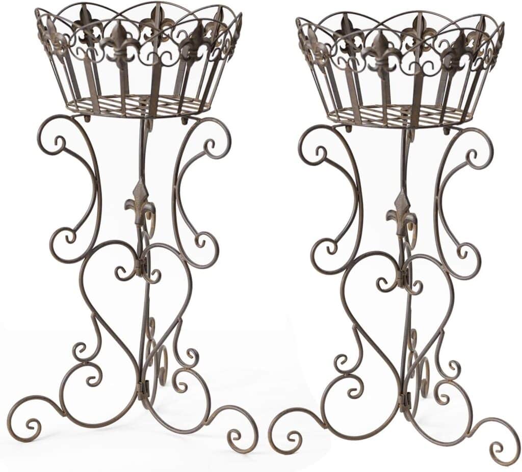 2 Pack Metal Tall Plant Stands, 25 Inch Wrought Iron Plant Stand, Heavy Duty Pot Stand Pedestal Holders, Unique Decorative Potted Planter Display Rack for Indoor Outdoor Garden Patio Lawn