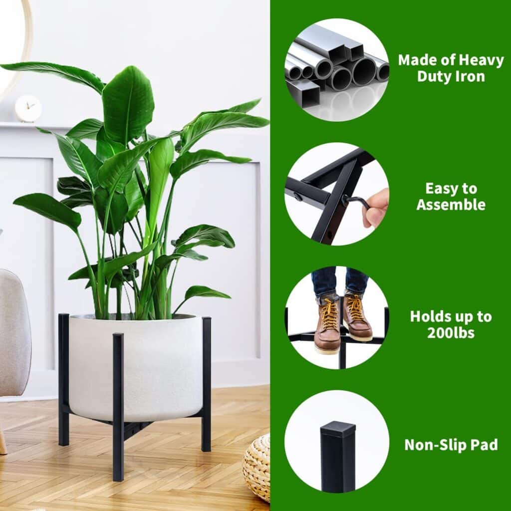 Airpark Plant Stand Indoor Adjustable, Metal Modern Plant Stands, Heavy Duty Stable Plant Pot Flower Holder Indoor Outdoor Corner, Fit 8 9 10 11 12 inch Pots, Black (Pot  Plant Not Included)
