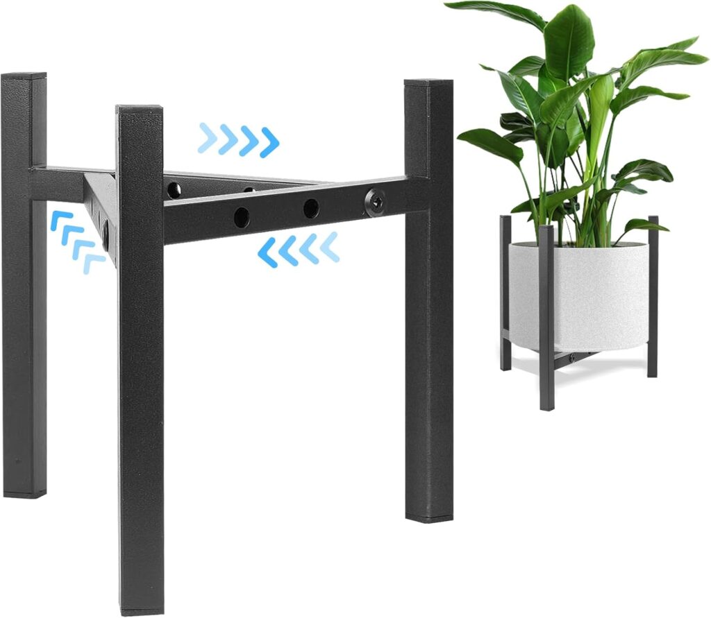 Airpark Plant Stand Indoor Adjustable, Metal Modern Plant Stands, Heavy Duty Stable Plant Pot Flower Holder Indoor Outdoor Corner, Fit 8 9 10 11 12 inch Pots, Black (Pot  Plant Not Included)
