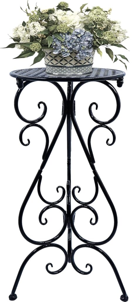 Metal Plant Stand Indoor Outdoor, Single Flower Pot Stands 22.5 Inch Tall, Planter Pedestal Holder for Patio Corner Garden Porch Farmhouse, Black(1 Pack)
