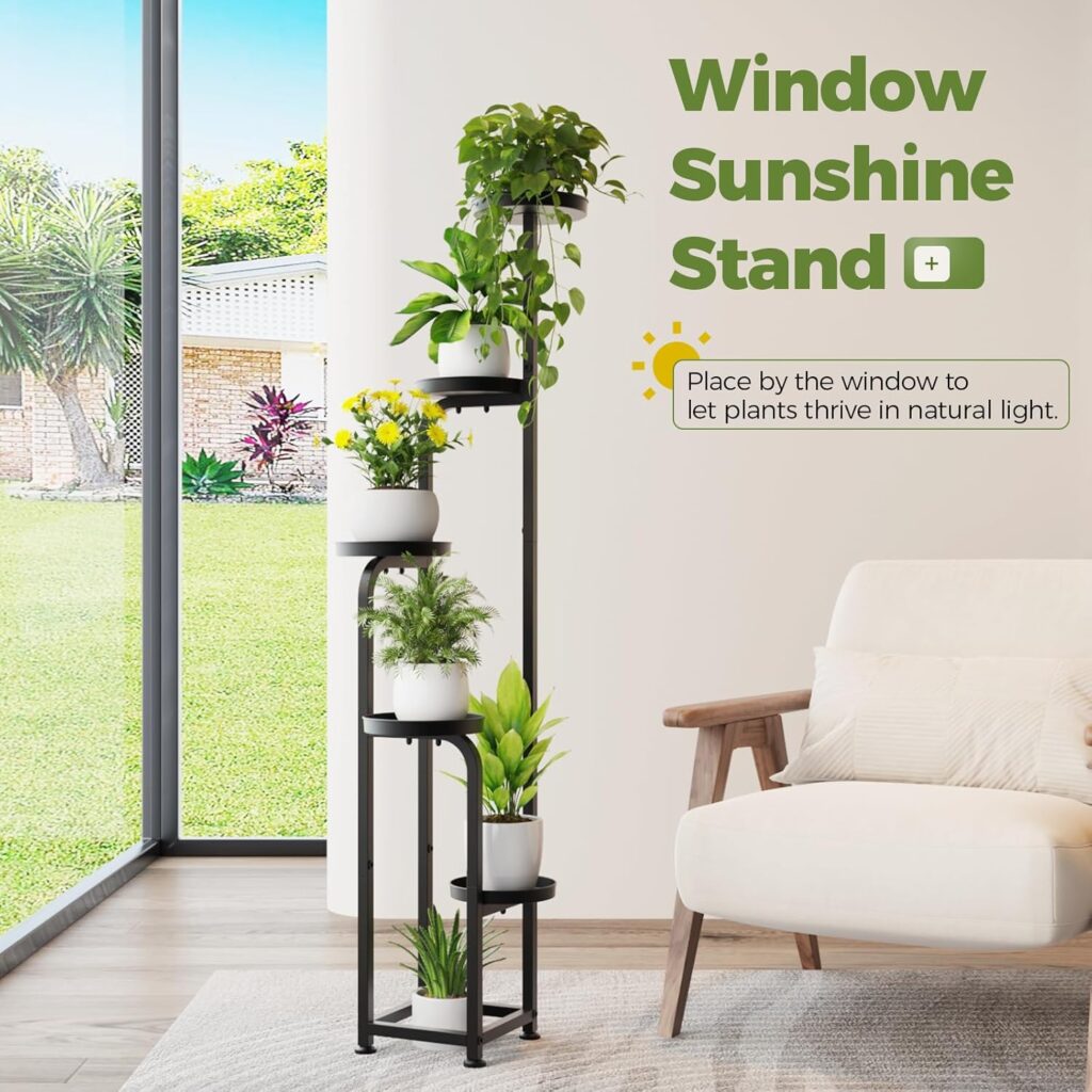 Bamworld Tall Plant Stand Indoor Outdoor, Corner Metal Flower Pot Stands for Multiple Plants, 4 Tier Heavy Duty Plant Shelf for Patio Garden Balcony Living Room Bedroom(Patent Design)