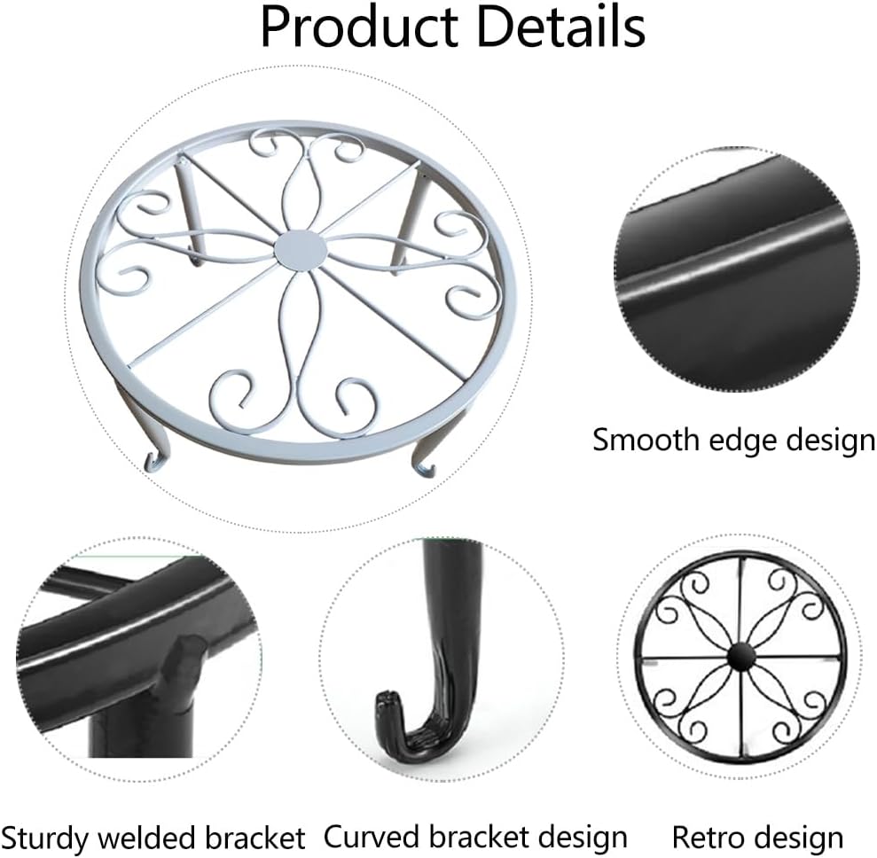 QISHENG Metal Plant Stand Wrought Iron Planter,Iron Art Flower Pot Supporting Stand Indoor Outdoor Garden Set of 3 (White)